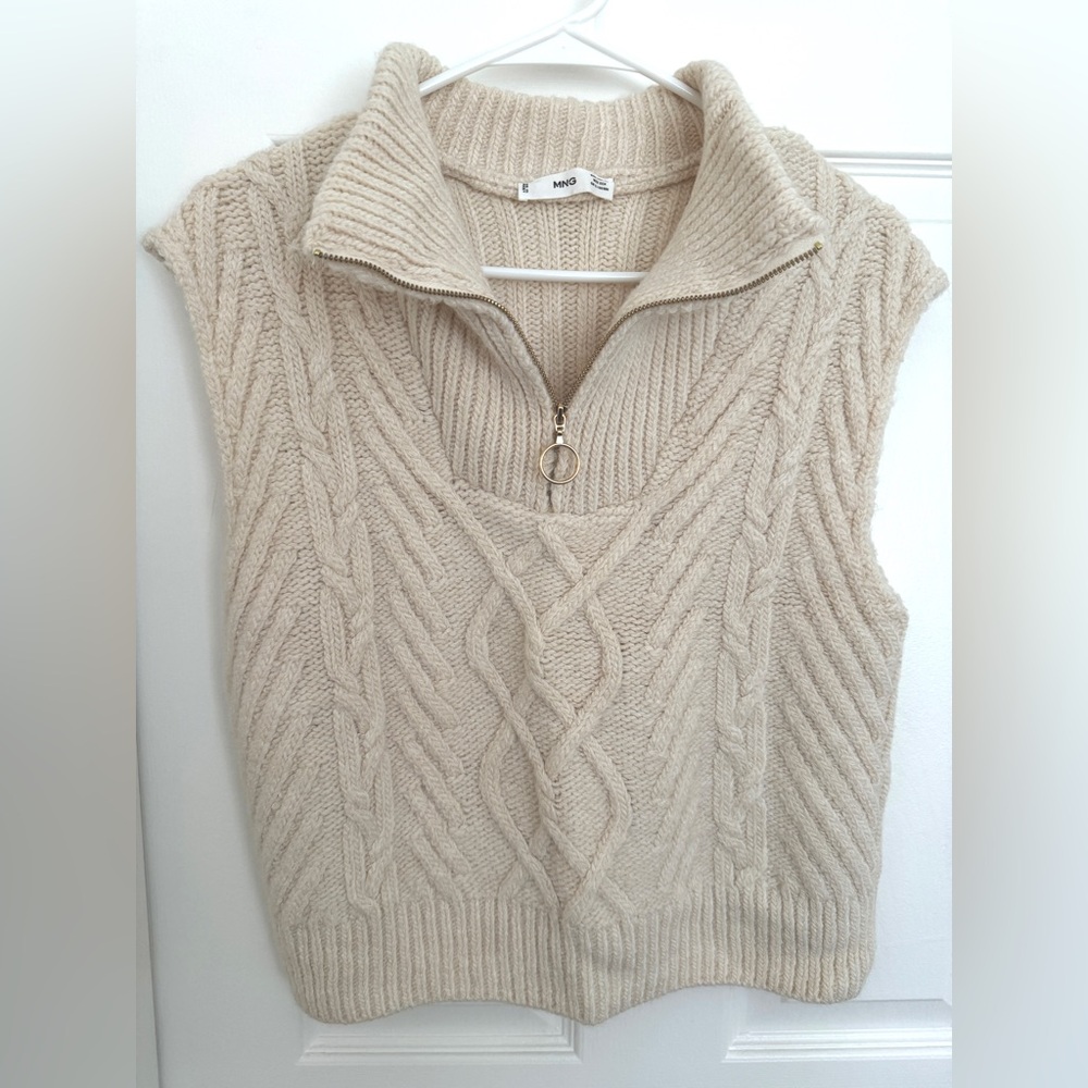 Mango Sweater Vest Half Zip up Knit Vest Ivory Cream Oversized